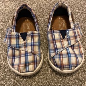 Baby Boy Toms Shoes T4 Plaid Cloth Velcro Summer Shoes Sandals Navy Blue Brown